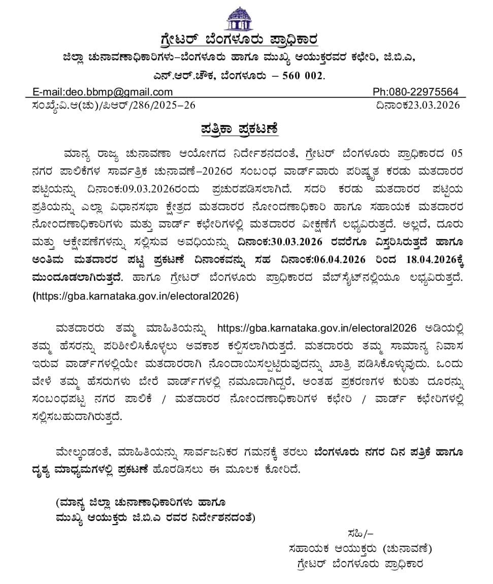 Draft Voter List Published; Complaints Open Till March 30