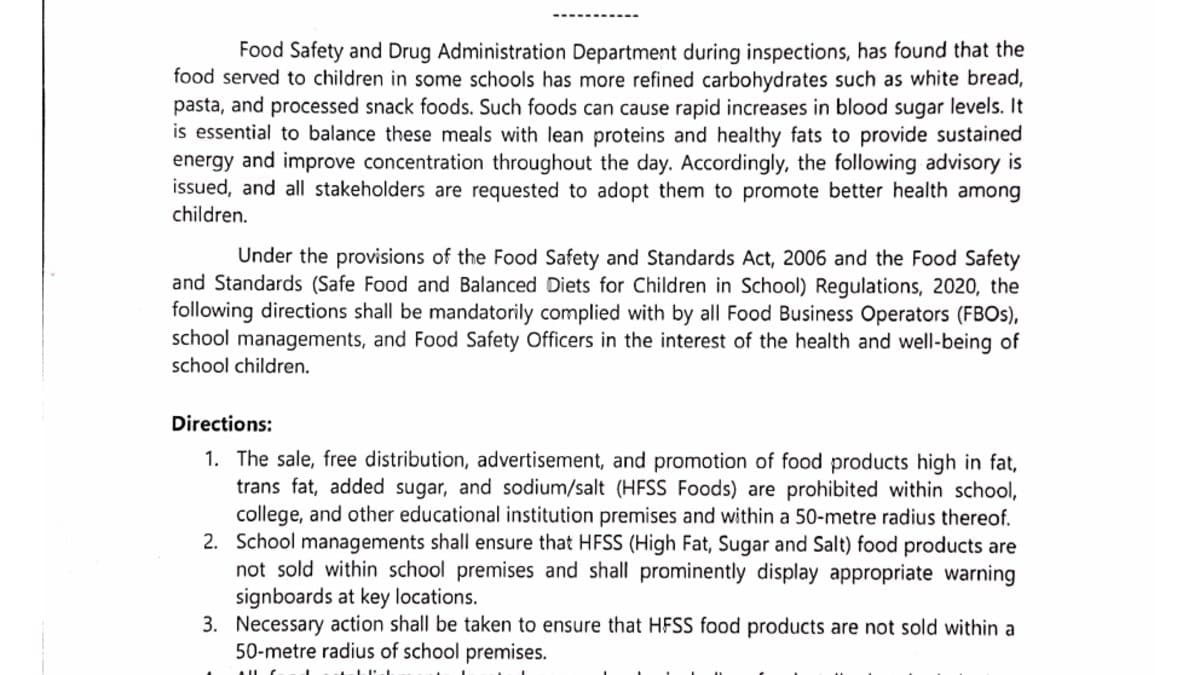 Karnataka FDA Bans Sale of HFSS Junk Foods Within 50 Metres of Schools and Colleges
