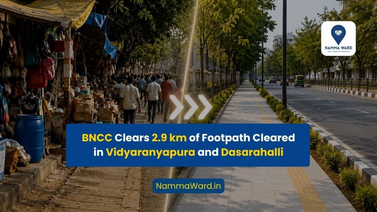 BNCC Clears 2.9 km of Footpath Encroachments Across Vidyaranyapura and Dasarahalli