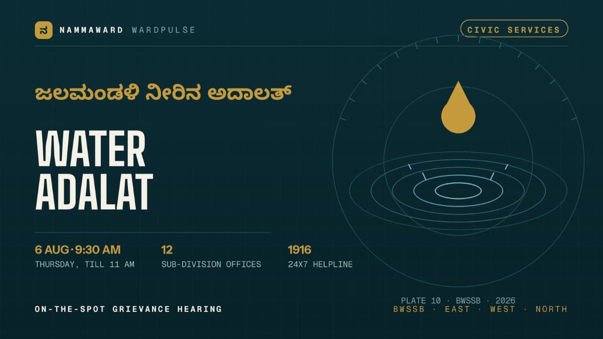 BWSSB Water Adalat on 6 August: walk in with your water bill or connection complaint