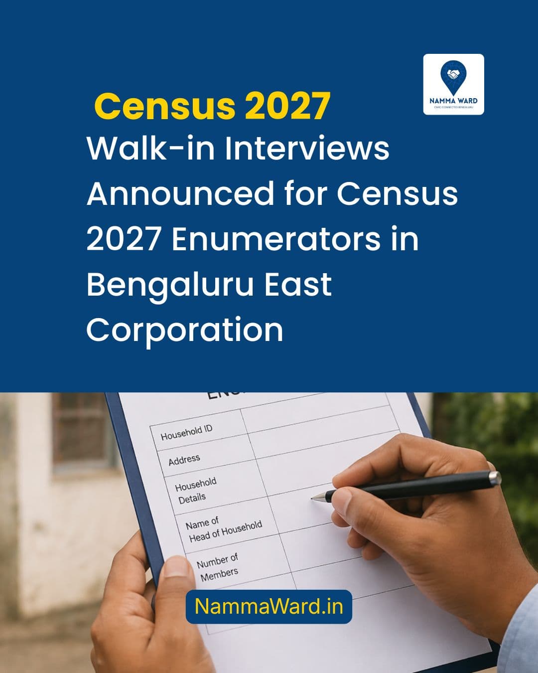 Walk-in Interview Announced for Census 2027 Enumerators in East Corporation