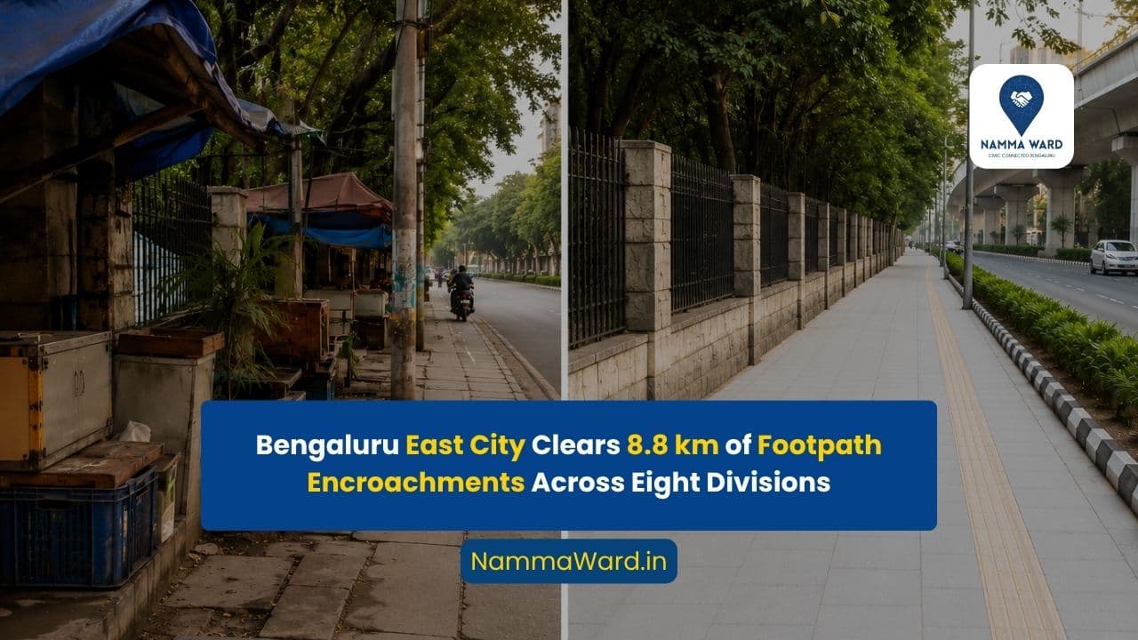 Bengaluru East City Clears 8.8 km of Footpath Encroachments Across Eight Divisions