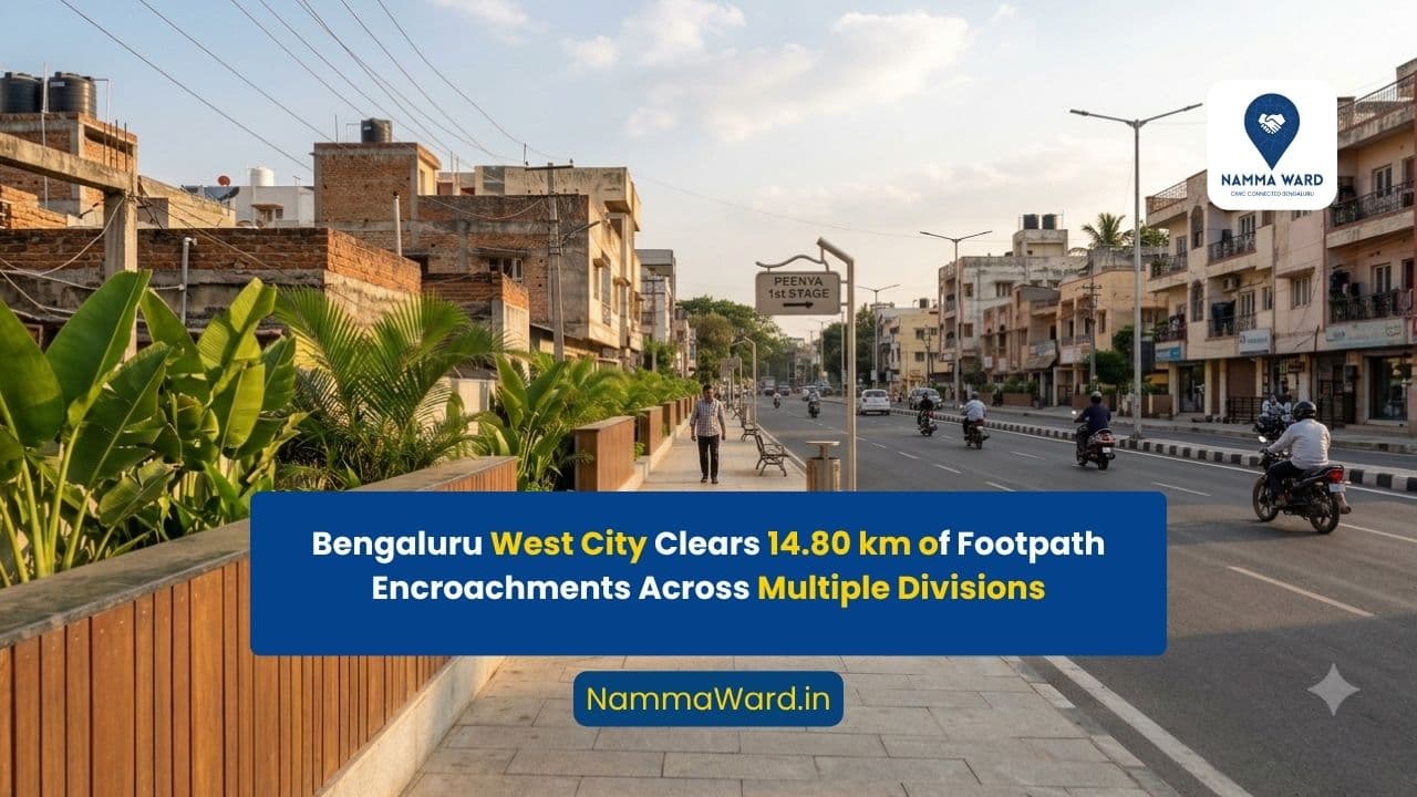 Bengaluru West City Clears 14.80 km of Footpath Encroachments Across Multiple Divisions
